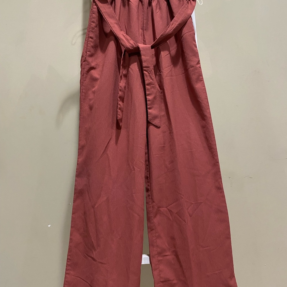 Nimin rust terracotta paperbag waist wide leg pants in size Medium